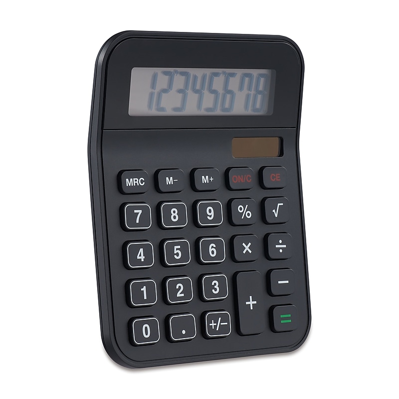 Staples 8-Digit Battery & Solar Basic Calculator, Black (ST230-CC) image 1