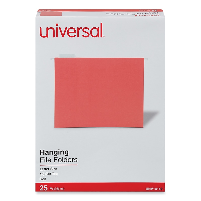 Universal Recycled Hanging File Folder, Letter Size, Red, 25/Box (UNV14118) image 1