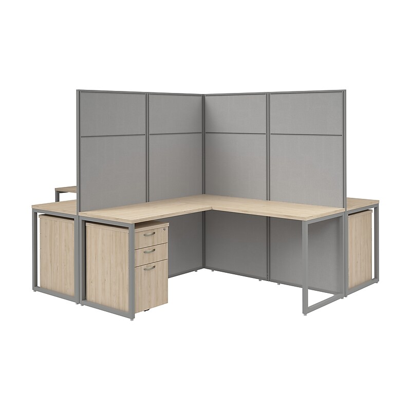 Bush Business Furniture Easy Office 4 Person L Cubicle Desk w/ Drawers, Natural Elm (EODH76SNE-03K) image 1