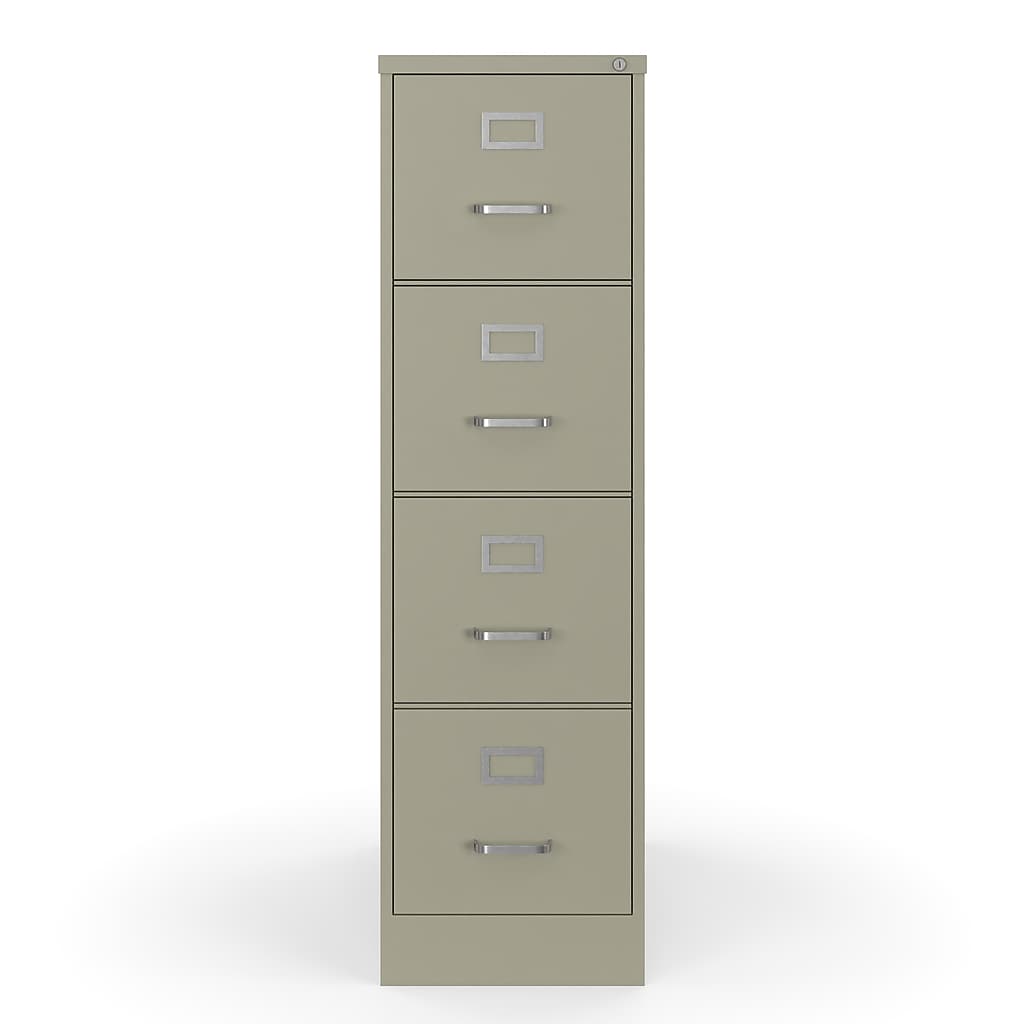 Tall beige vertical filing cabinet with five drawers