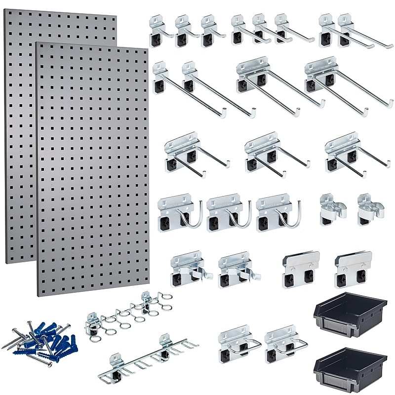 Triton Products LocBoard Pegboards with 30 pc. LocHook Assortment and Hanging Bin System (LB18-GKit) image 1