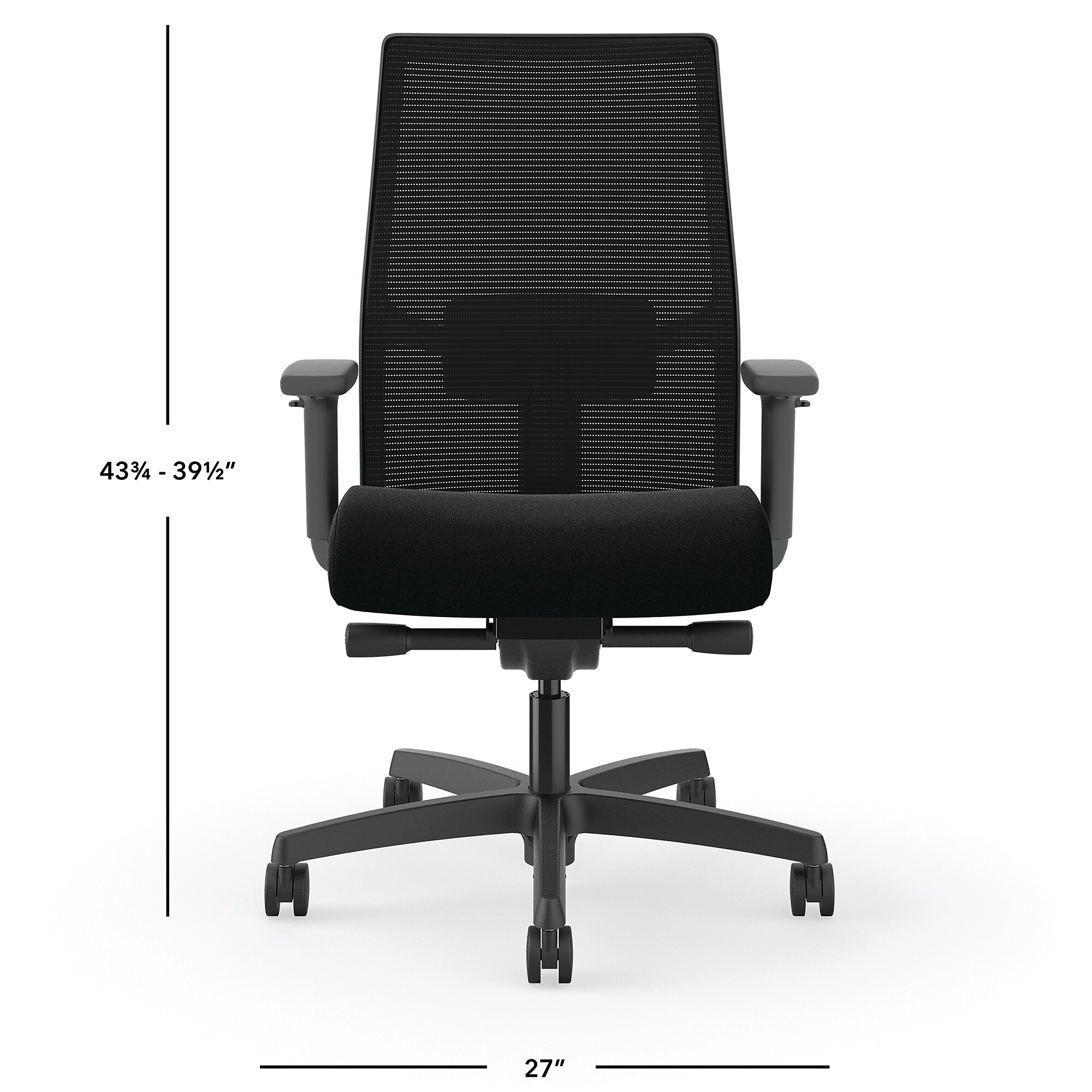 HON Ignition 2.0 black mesh desk chair height measurement diagram