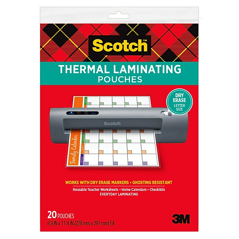 Scotch® Dry Erase Thermal Laminating Pouches, Letter Size, 8.9" x 11.4", 20/Pack (TP3854-20DE) image 1