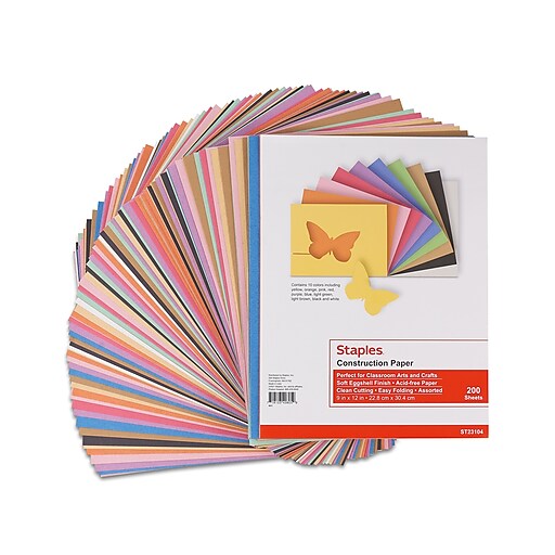 Staples Construction Paper, 9W x 12L, Assorted, 200/Pack (23104)