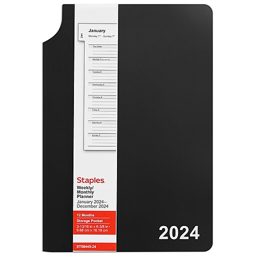 2024 Staples 3" x 6" Weekly & Monthly Planner, Black (ST5844524) Staples