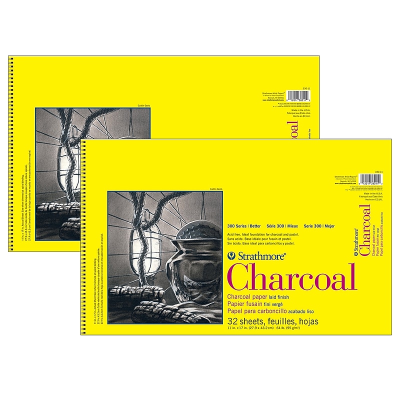 Strathmore 300 Series 11" x 17" Wire Bound Charcoal Sketch Pad, 32 Sheets/Pad, 2/Bundle (STTP330111-2) image 1
