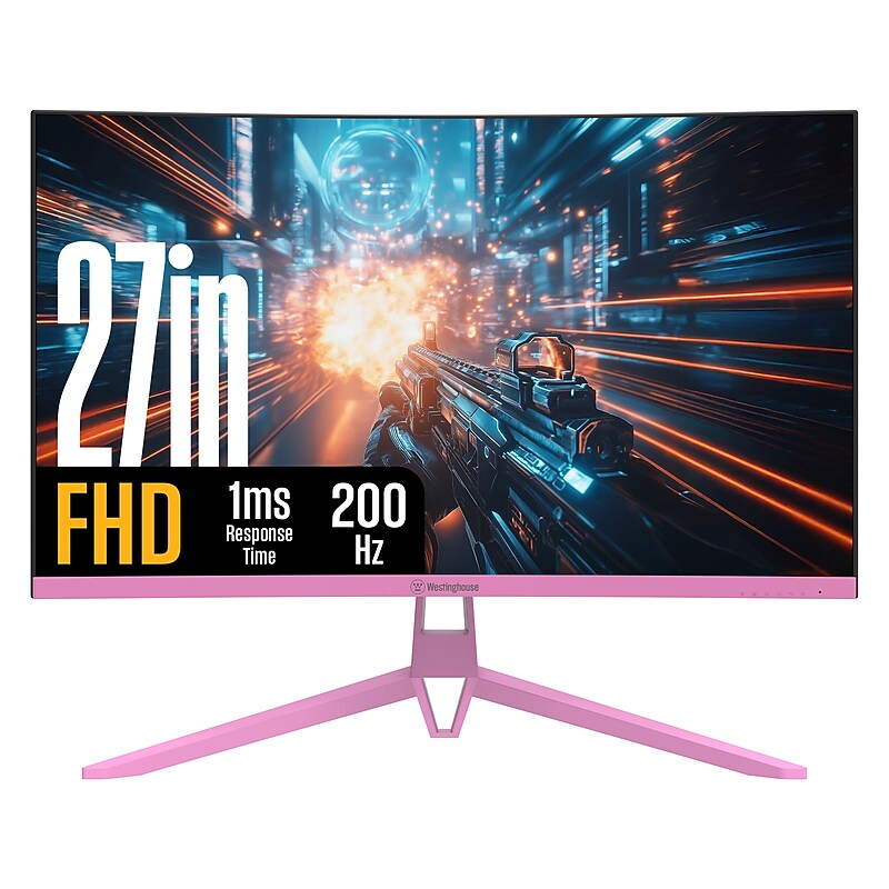 Westinghouse RX6250 27" Curved FHD 200Hz LED AMD FreeSync Gaming Monitor, Built in Speakers, Pink (WC27RX6250P) image 1