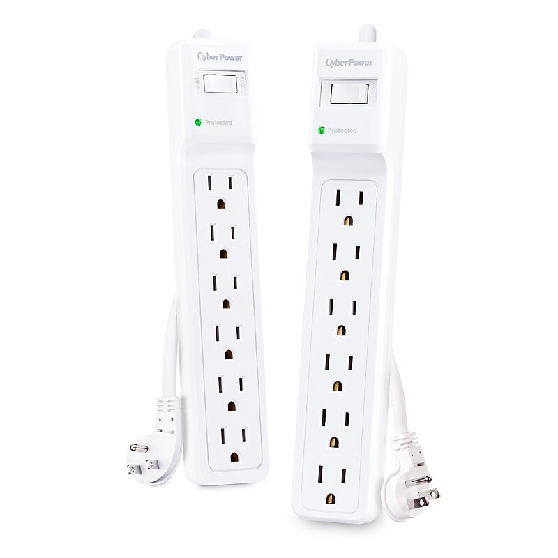 CyberPower B6032PK Essential 6-Outlet Surge Protector, 3 ft. Cord, 600J Surge Suppression, White, 2/Pack image 1