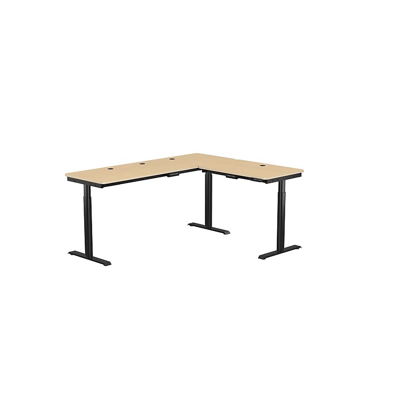 VersaDesk PowerLift 60"W Electric L-Shaped Adjustable Standing Desk, Maple/Black (PLLSD7260-BM-APP) image 1