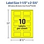 Avery Laser/Inkjet Rectangle Multipurpose Labels, 1.5" x 2.75", Neon Yellow, 800/Box (94230)~#|#~9E9481B8-EB7D-4928-9E752010E8A30C30_sc7