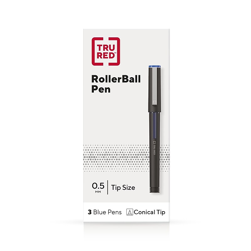 TRU RED™ Rollerball Pens, Fine Point, Blue, 3/Pack (TR57320) image 1