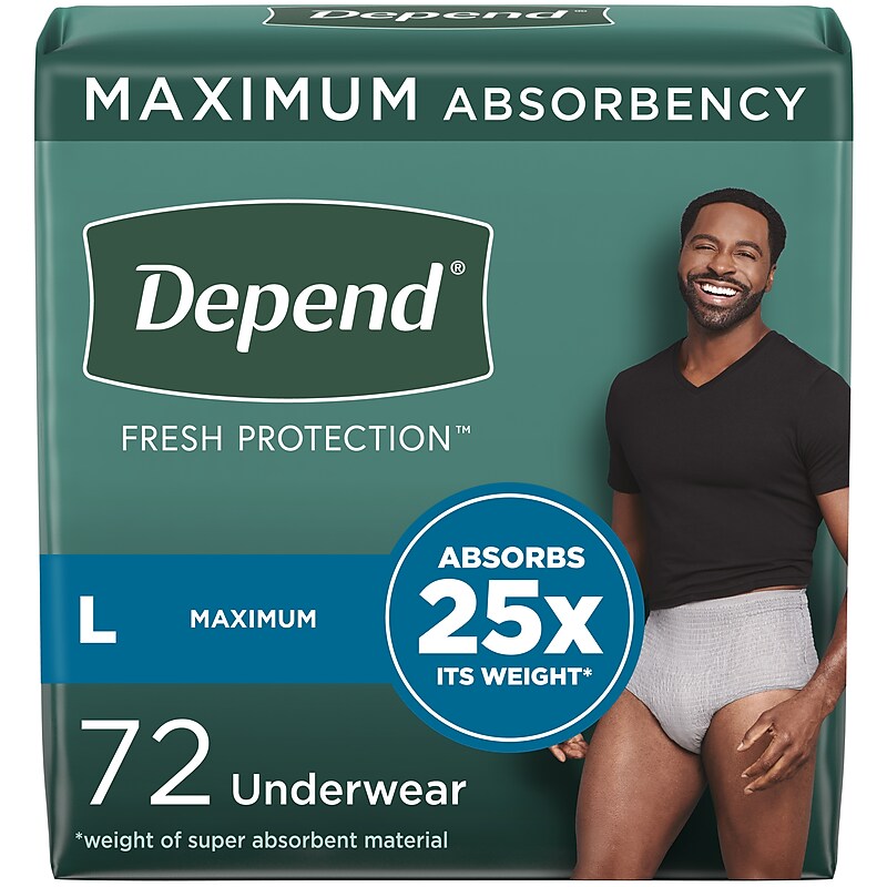 Depend Fresh Protection Adult Incontinence Underwear for Men, Disposable, Large, Grey, 72 Count (54203) image 1