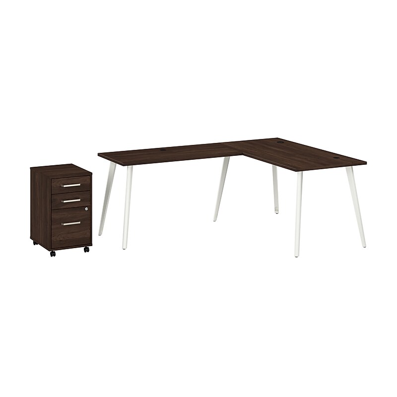 Bush Business Furniture Vista 60"W L Shaped Desk with Mobile File Cabinet, Black Walnut (VST008BWSU) image 1