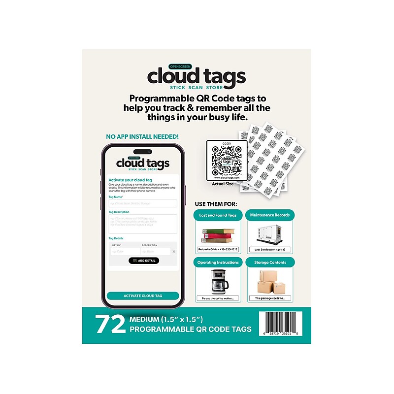 Davis Group Cloud Tags QR Code Labels, 1.5" x 1.5", White/Black, 24 Labels/Sheet, 3 Sheets/Pack (10111) image 1