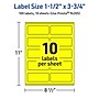 Avery Laser/Inkjet Rectangle Multipurpose Labels, 1.5" x 3.75", Neon Yellow, 100/Pack (94205)~#|#~9EB881CA-848B-4648-95C71DD9CFE82765_sc7