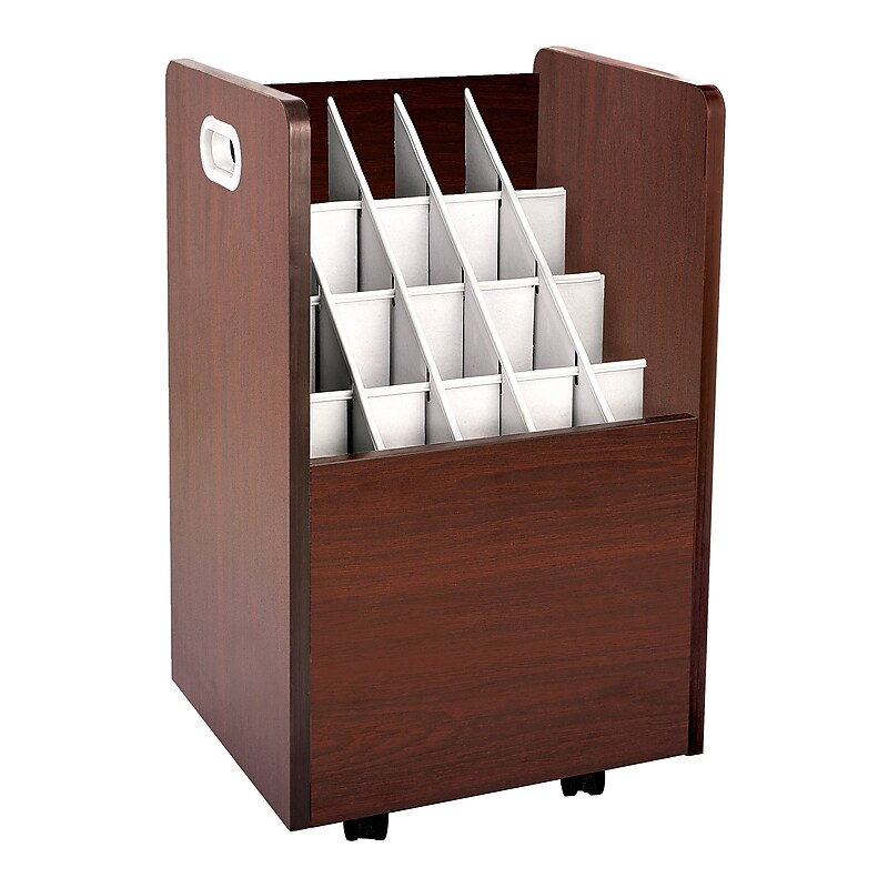 AdirOffice 20-Slot Mobile Roll File, Lockable, 24.75"H x 15.25"W x 13.25"D, Mahogany (624-MA-KIT1) image 1