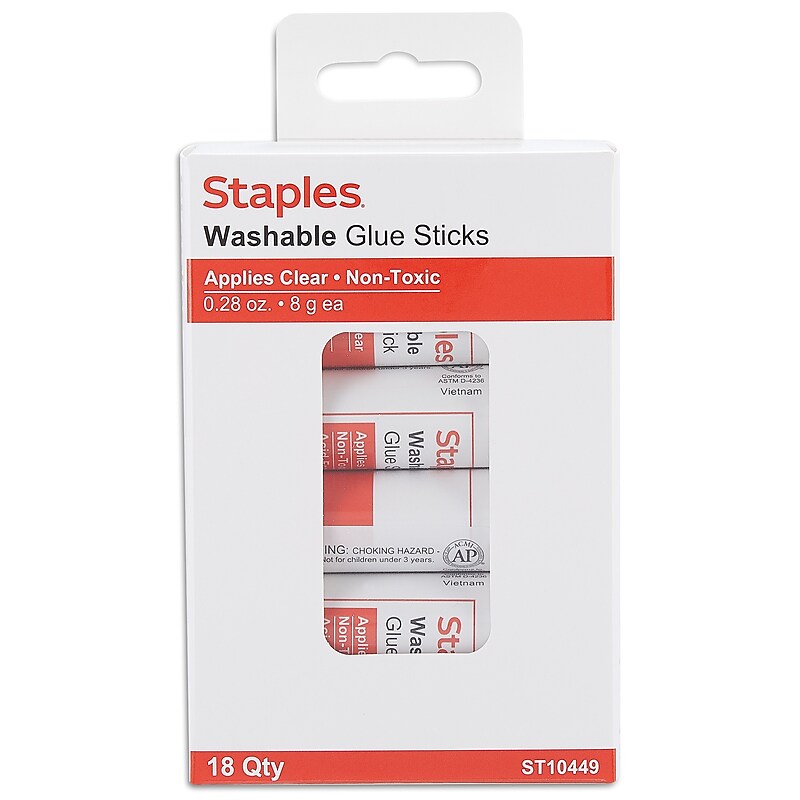 Staples® Washable Glue Sticks, 0.28 oz., Clear, 18/Pack (ST10449/10449) image 1