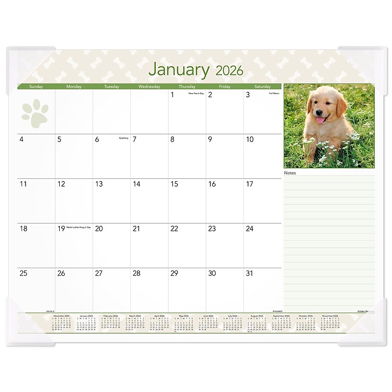 2026 AT-A-GLANCE Puppies 21.75" x 17" Monthly Desk Pad Calendar (DMD166-32-26) image 1
