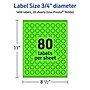 Avery Laser/Inkjet Multipurpose Circle Labels, 0.75" Dia., Neon Green, 1600/Pack (94504)~#|#~9EDAAA38-754C-497D-A53881821B20083B_sc7