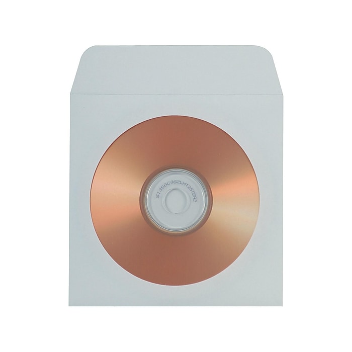 Staples 5 x 5 White Open‑End CD/DVD Envelopes, Protective Media