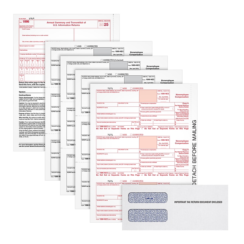 Adams 2025 1099-NEC Tax Form Kit with Envelopes, 4-Part, Copy A, B, 100/Pack (LNEC4KIT-S) image 1