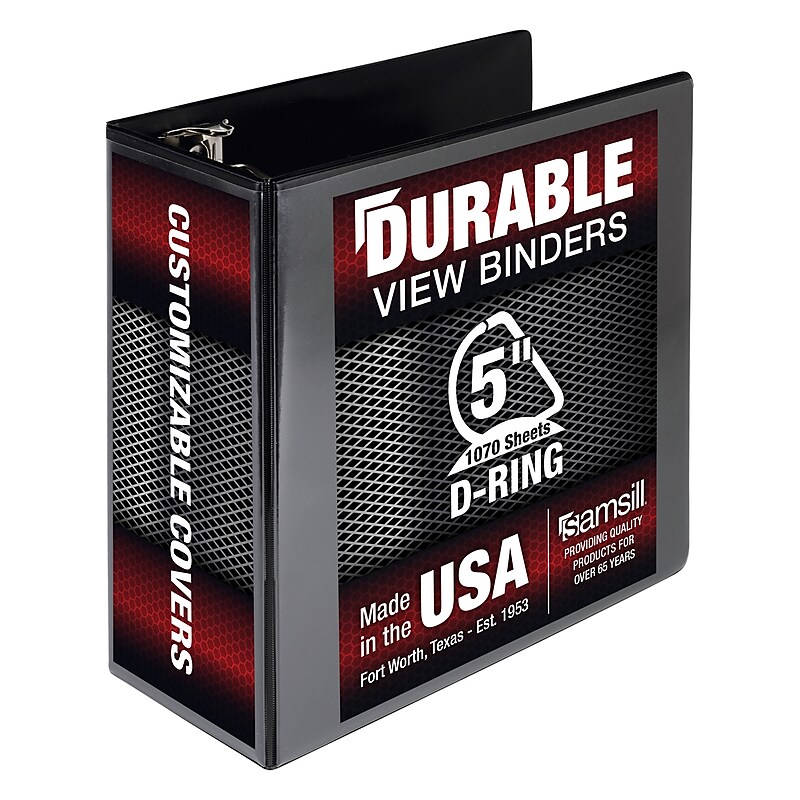 Samsill Durable 5" View Binder, D-Ring, Made in USA, Black (16400) image 1
