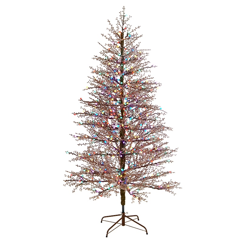 Nearly Natural 7-ft Frosted Berry Twig Artificial Christmas Tree with 450 Multicolored Gum Ball LED Lights (T3258) image 1