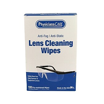 PhysiciansCare Lens Cleaning Wipe, 5" x 7", 100/Box (91295)
