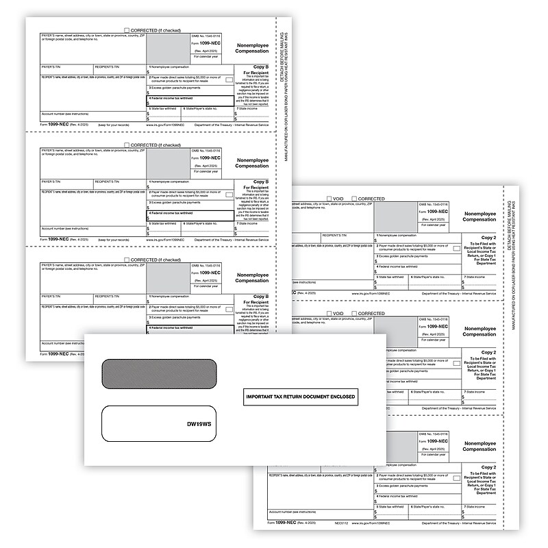ComplyRight 2025 1099-NEC Tax Form Envelopes/Recipient Copy Only, 2-Part, 3-Up, Copy B, C/2, 50/Pack (NEC6113E) image 1