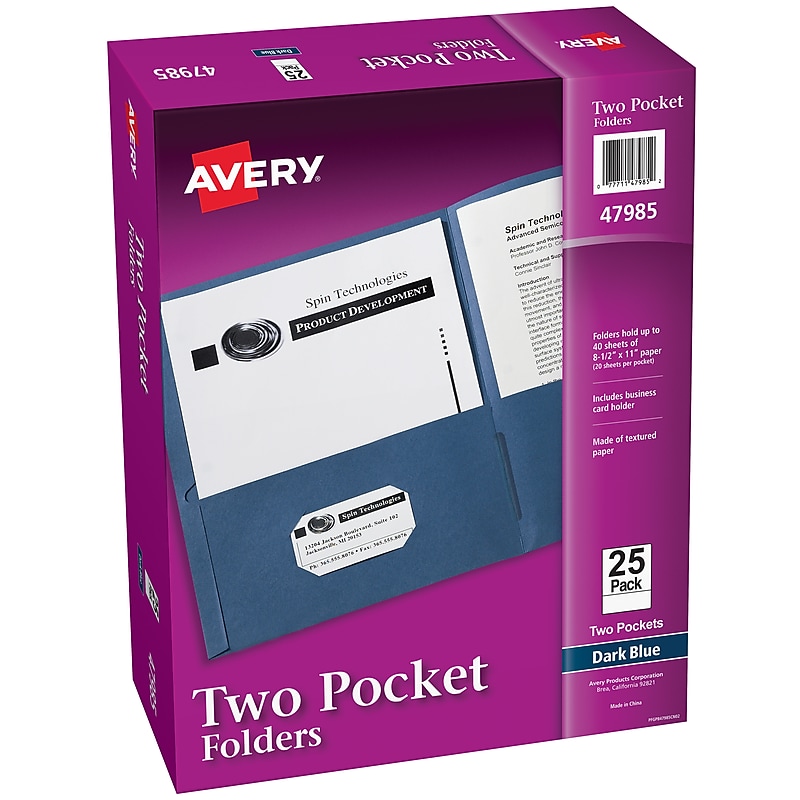 Avery Two-Pocket Folders, Dark Blue, 25/Box (47985) image 1