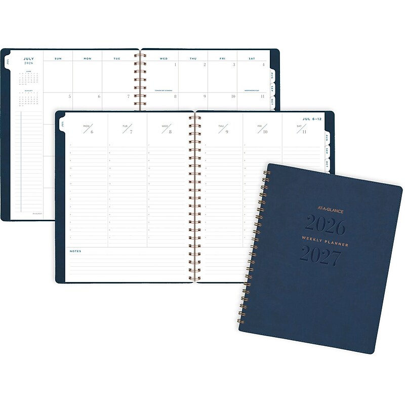 2026-2027 AT-A-GLANCE Signature 8.5" x 11" Academic Weekly & Monthly Planner, Faux Leather Cover, Navy (YP905A-20-27) image 1