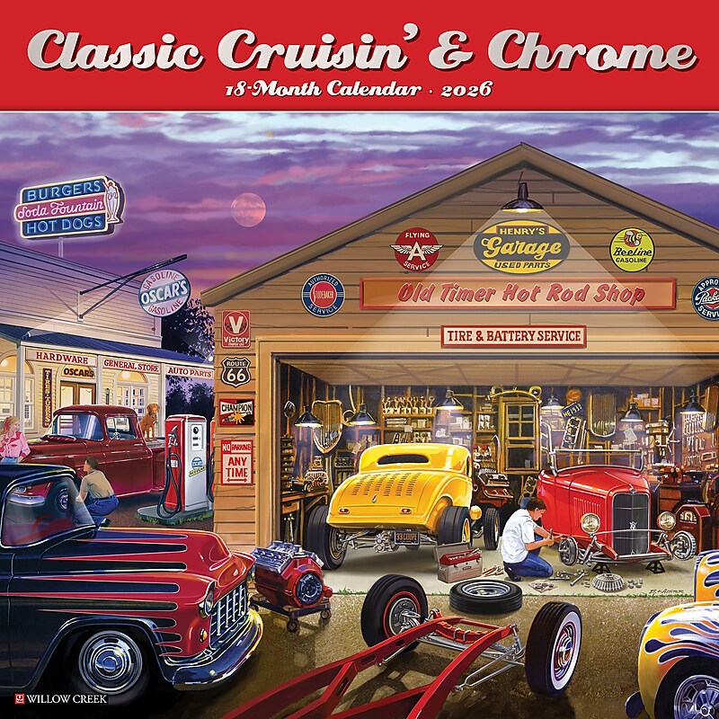 2026 Willow Creek Classic Cruisin' & Chrome 12" x 12" Monthly Wall Calendar (50743) image 1