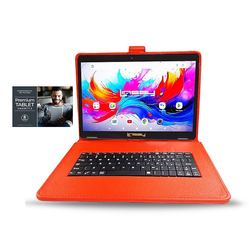 LINSAY F10 Series 10.1" Tablet, Wi-Fi, Octa Core, 256GB eMMC, Android 15, Red Keyboard Case (F10XIPSREDSPLUS) image 1
