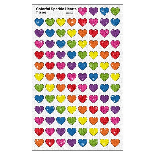 Trend Enterprises Colorful Hearts Sparkle Stickers, Multicolored, 400/Pack, 6/Packs/Bundle (T-46407-6)~#|#~9F1F241F-8914-42E9-BA19B2570C4B7164_sc7
