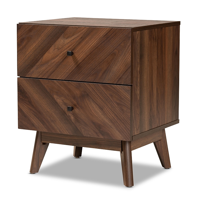Baxton Studio Hartman 19"W x 16.25"D Wooden Nightstand with 2 Drawers, Walnut Brown (193-11719-HiT) image 1