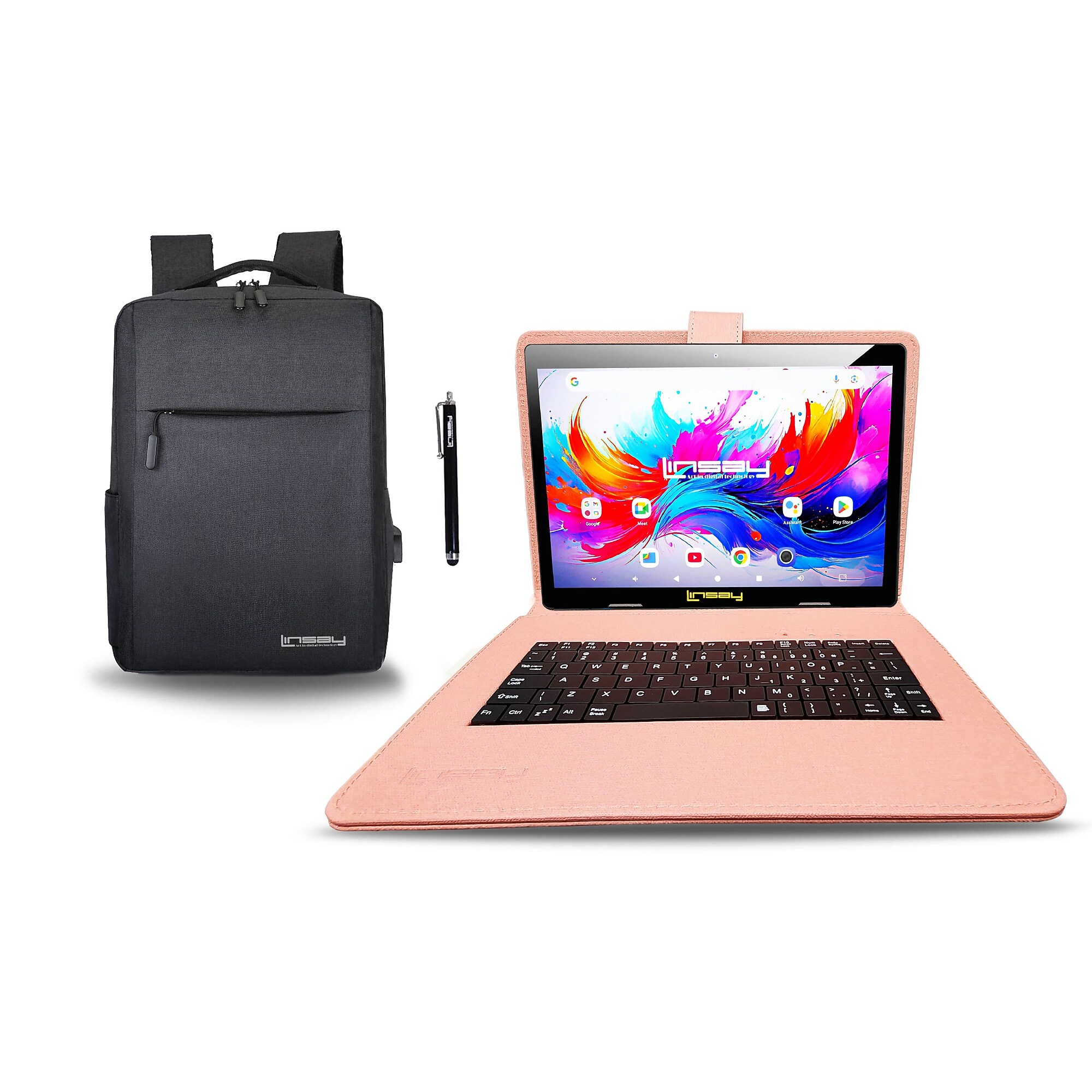 Linsay F10 Series 10.1″ Tablet, Wi-Fi, Octa Core, 256GB eMMC, Android 15, with Pink Cloth Keyboard Case, Backpack, & Stylus Pen Sansujyuku sansujyuku.com