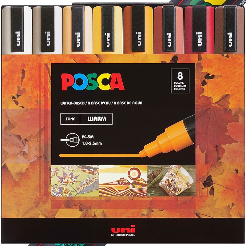POSCA PC-5M Warm Water Based Paint Marker, Medium Bullet Tip, Assorted Colors, 8/Set (UBCPC5M8CWARMTONE) image 1