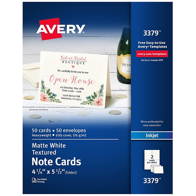 Avery Textured Genral Use Note Cards, White, 50/Pack (03379) image 1
