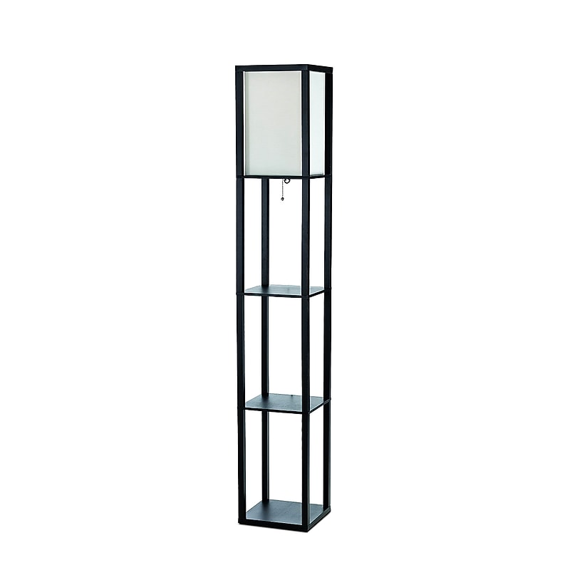 Simple Designs 62.50" Etagere Organizer Storage Shelf Floor Lamp with Linen Shade, Black (LF1014-BLK) image 1