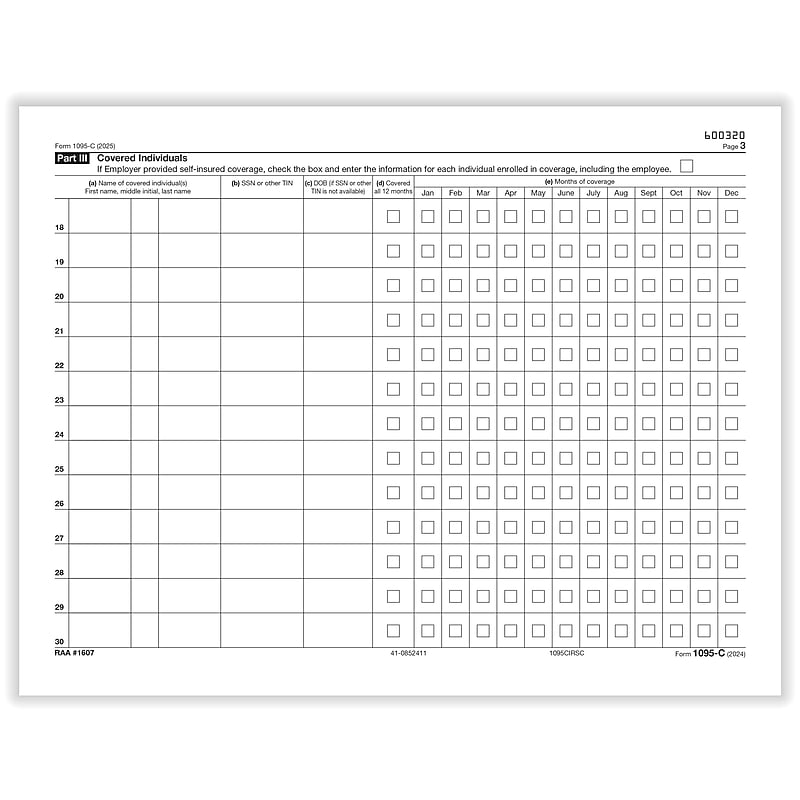ComplyRight 2025 1095-C Tax Form, 1-Part, White/Black, 25/Pack (1095CIRSC25) image 1