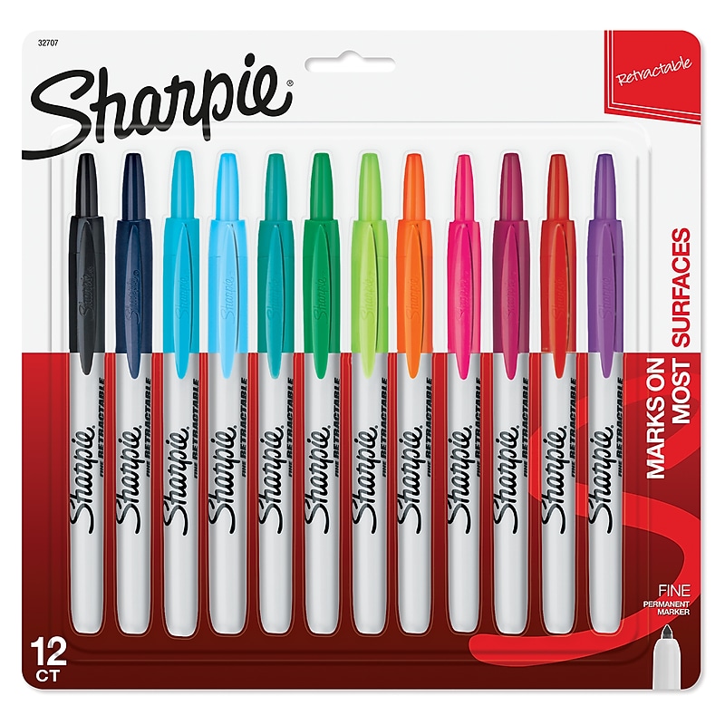 Sharpie Retractable Permanent Markers, Fine Tip, Assorted, 12/Pack (32707) image 1