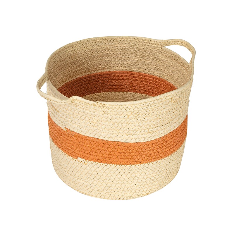 Household Essentials Round Handwoven Paper Rope Basket with Handles, Natural/Terracotta (HE1209) image 1