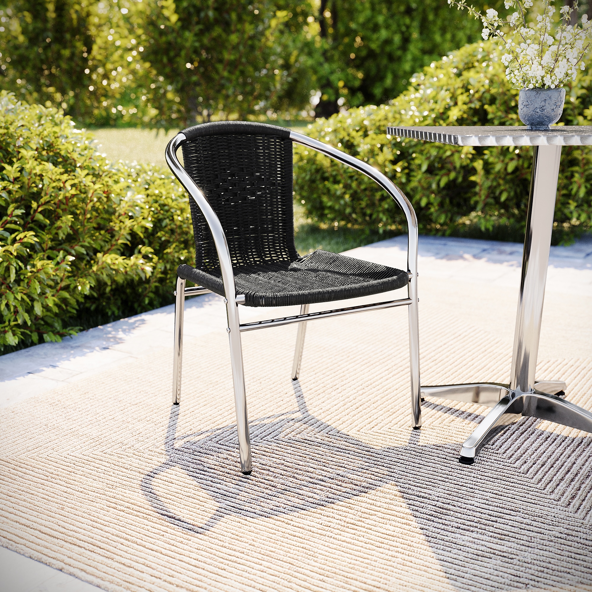 Flash Furniture Lila Aluminum/Rattan Stacking Chair, Black (TLH020BK) Sansujyuku sansujyuku.com