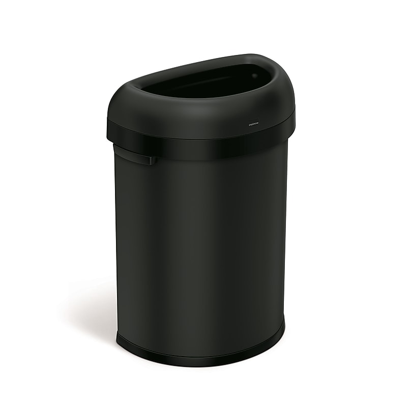 simplehuman Commercial Semi-Round Steel Trash Can with Open Lid, 21 Gallon, Matte Black (CW1495) image 1