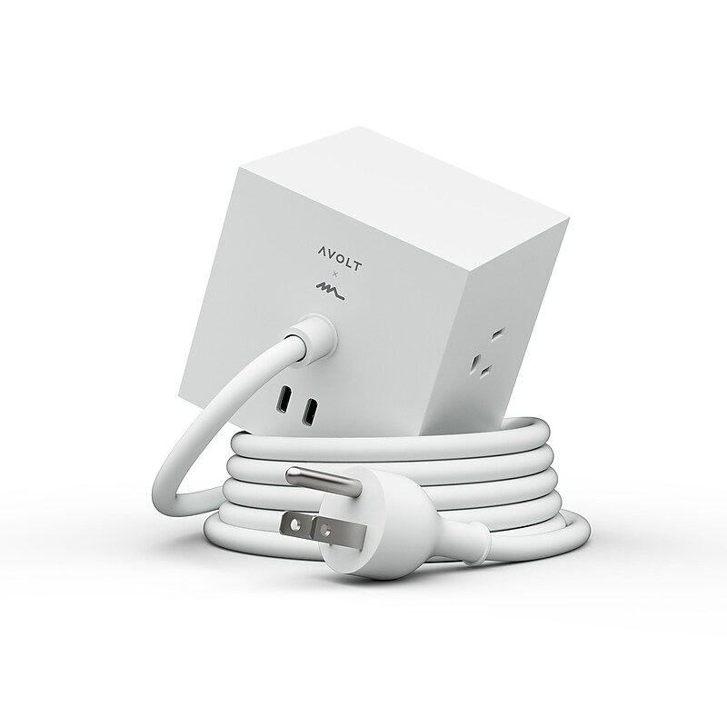 AVOLT Square 1 5.9' 3-Outlet Power Extender with USB-C, Opal White (SQ1-NABC30-18WH) image 1