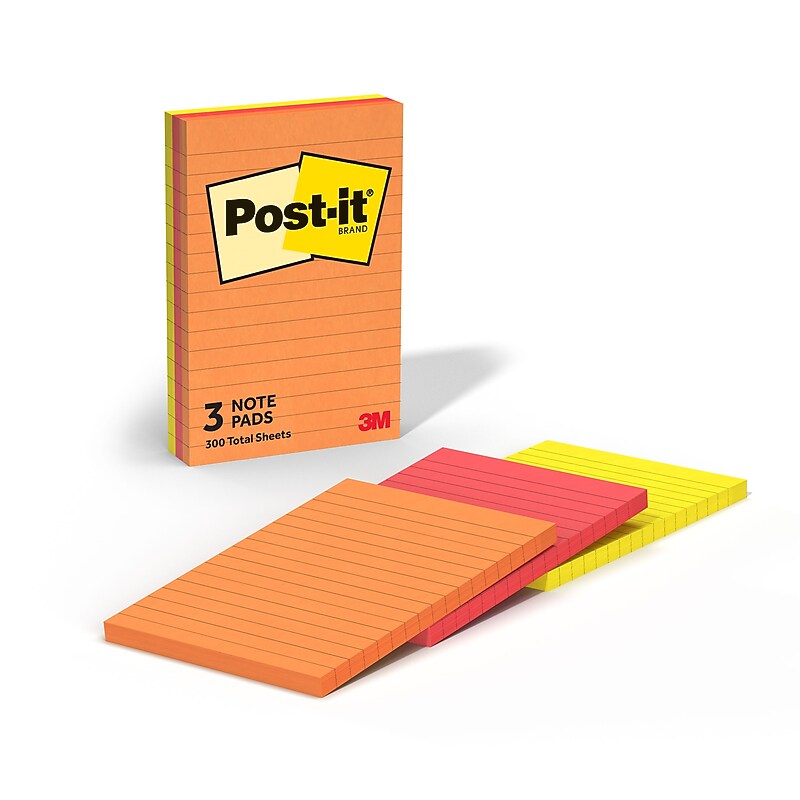 Post-it Notes, 4" x 6", Sunburst Collection, Lined, 90 Sheet/Pad, 3 Pads/Pack (660-3SUN) image 1