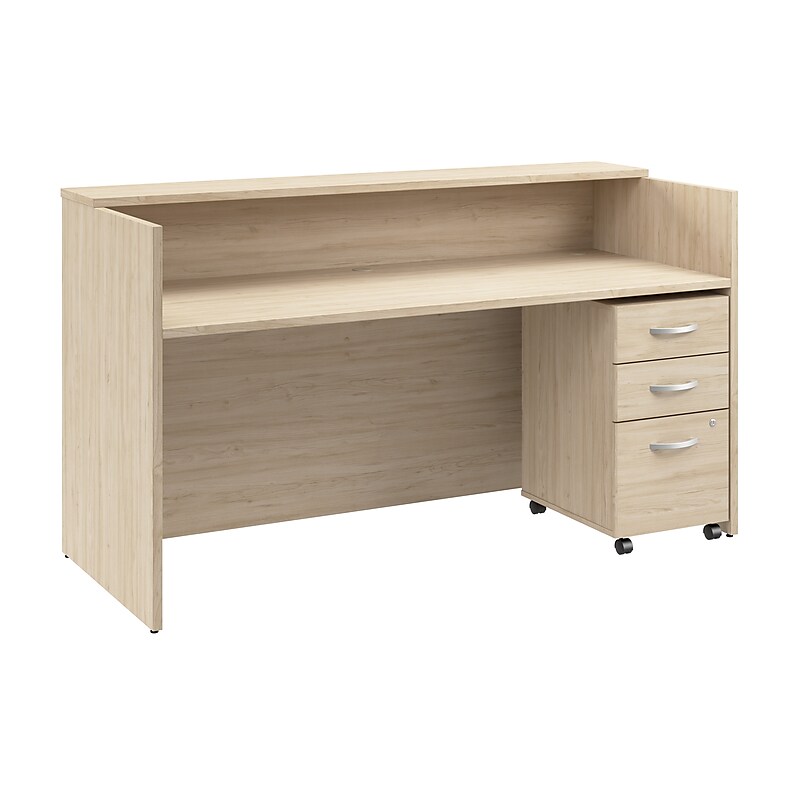 Bush Business Furniture Arrive 72"W Reception Desk with Shelf and Mobile File Cabinet, Natural Elm (ARV005NE) image 1