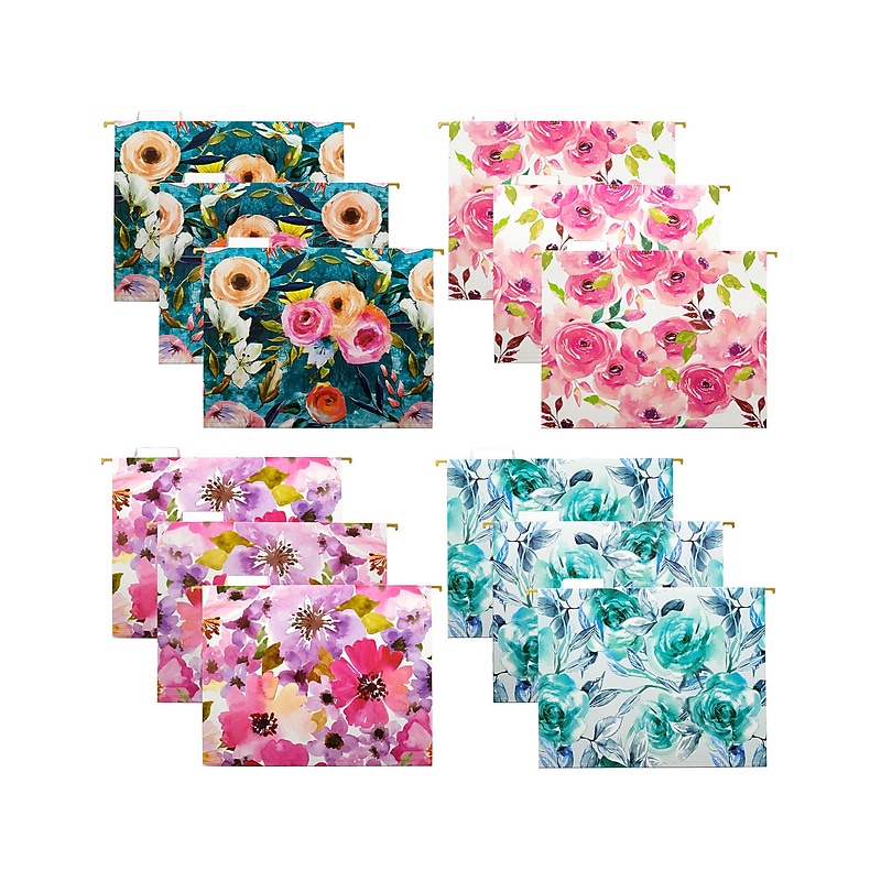 Global Printed Products Deluxe Designer Floral Heavy-Duty Hanging File Folders, Straight-Cut, Letter-Size, Assorted Colors image 1
