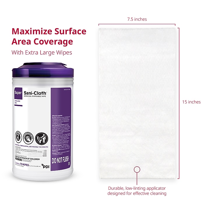 PDI Super Sani-Cloth Disinfecting Wipes, 75 Wipes/Container