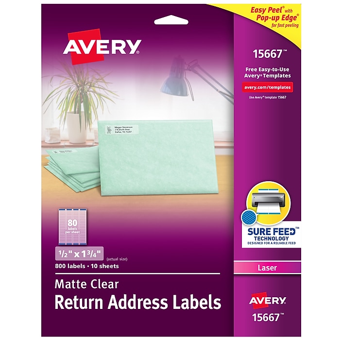 Avery Easy Peel Laser Return Address Labels, 1/2